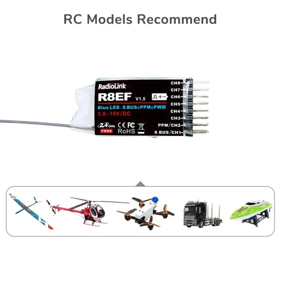 Wholesale Radiolink R8EF 2.4Ghz 8 Channels RC Support S-Bus/PPM/PWM Signal for 8CH T8FB T8S RC RC Car Boat Airplane